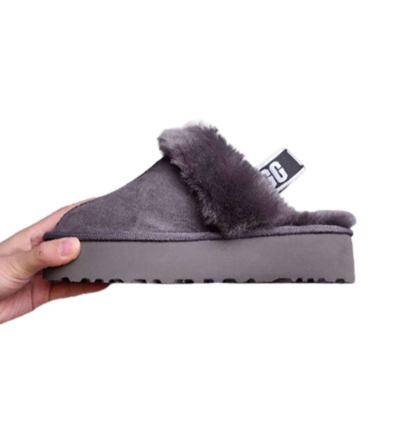 black ugg slippers with grey fur